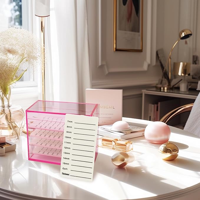Mekupeu 5 Layer Makeup Organizer Storage Box Clear Eyelash Storage Box Eyelashes Grafting Eyelash Extension Tool (Pink)