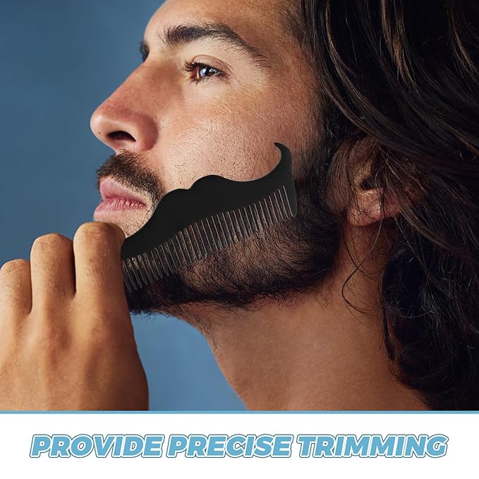 Men’s Beard Shaping Tool Stainless Steel Beard and Mustache Comb Portable for Precise Styling and Trimming with Black Opp Pocket Case