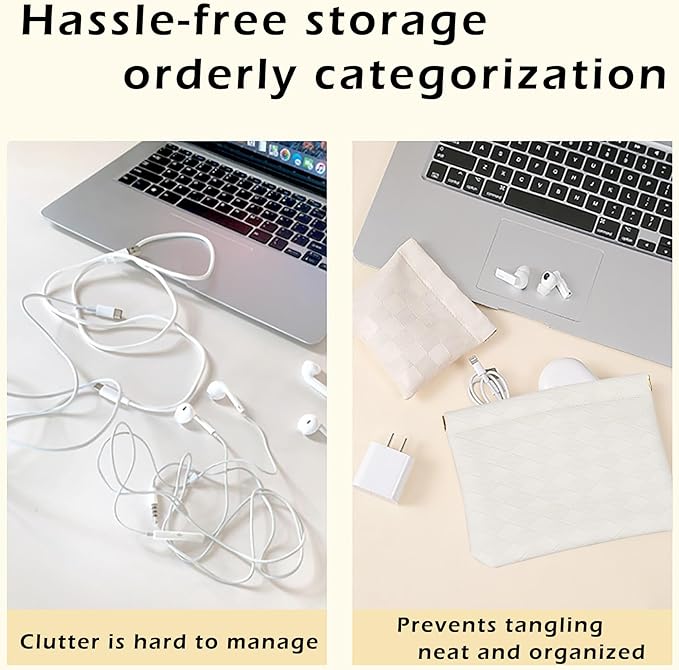 HIGH FIT Leather Pocket Cosmetic Bag for Purse,Coin Purse Lipstick Cosmetic Accessories Organizer, Travel Kit Storage Pouch,Waterproof Portable No Zipper Self-closing (White/lozenge)