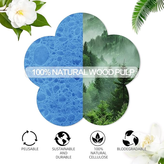 100-Count Facial Sponges Compressed Facial Sponges Natural Facial Cleansing Sponges Pads Cute Flower Shape Exfoliating Sponges for Cleansing Reusable,Best Makeup Gift, Blue