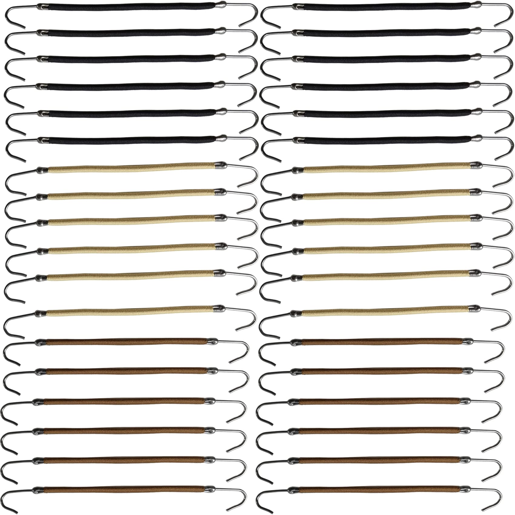 NSBELL 36PCS Elastic Hook Hair Tie Styling Ponytail Holder Hooks Hair Cord (Black, Coffee and Apricot)