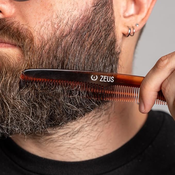 ZEUS Beard Comb for Men, 6” Saw-Cut Tortoiseshell Hair Comb (V12)
