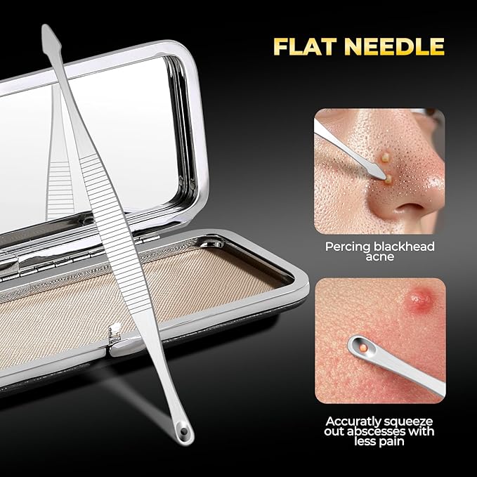 YGQQOY Professional Blackhead Remover Tools,Pimple Popper Tool Kit,Blemish, Whitehead Popping, 8 Pcs Zit Removing for Nose Face, Ingrown Hair Tweezers and Pore Prep Tool