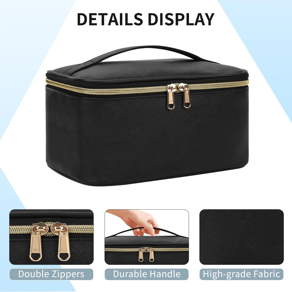 OCHEAL Makeup Bag, Portable Cosmetic Bag, Large Capacity Travel Makeup Case Organizer, Black For Women Toiletry Bag for Girls Traveling With Handle and Divider