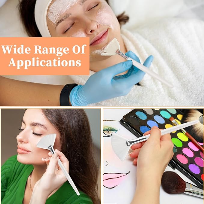 Yitexin 30 Pieces Soft Fan Brush for Facial Esthetician, Flat Head Fan Makeup Brush, Cosmetic Face Applicator Tool for Mud Cream Makeup Peel Women (White & Yellow)