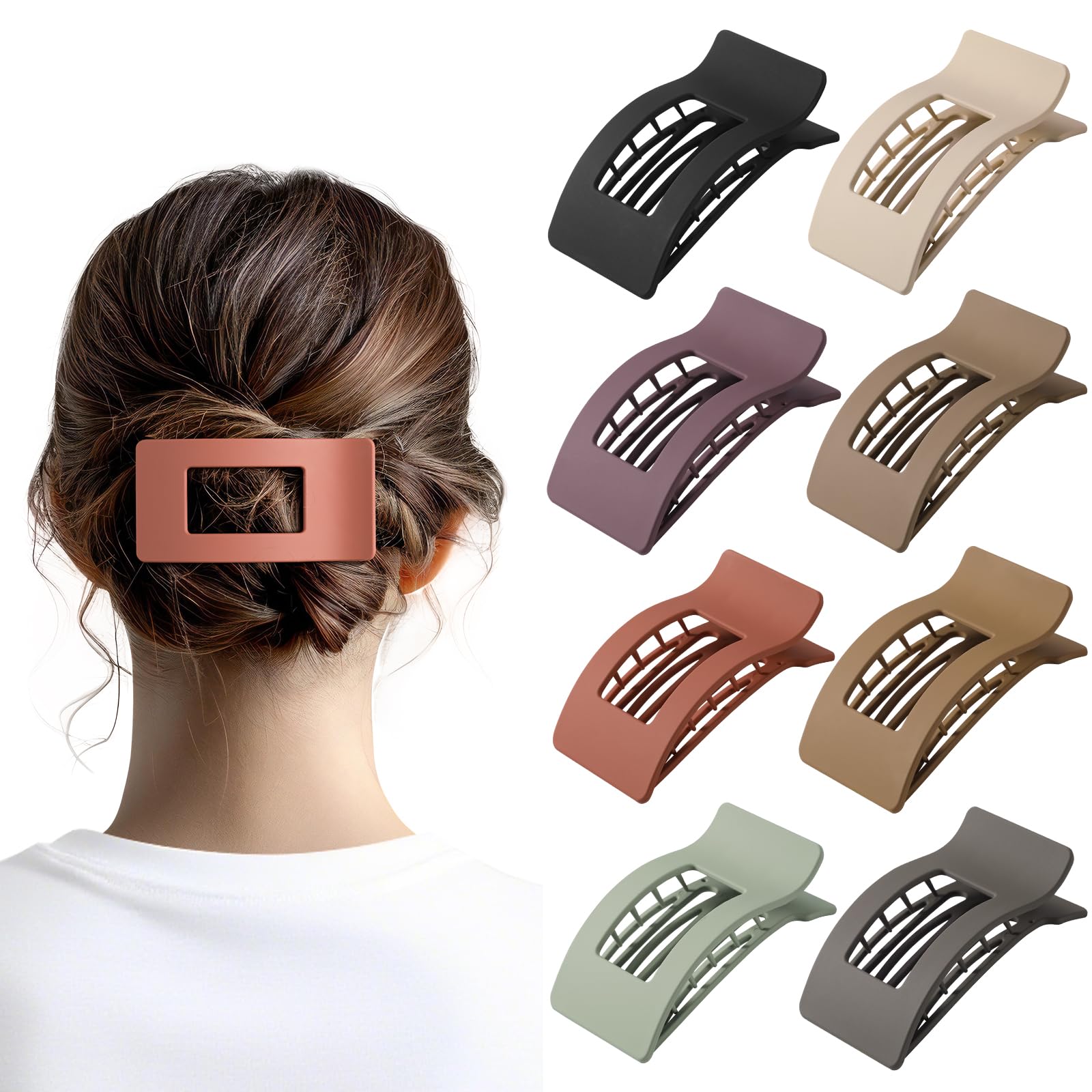 8 Pack Flat Claw Clips for Women - Matte No Slip Hair Clips for Thick & Thin Hair, Large French Claw Clips Strong Hold Styling Accessories