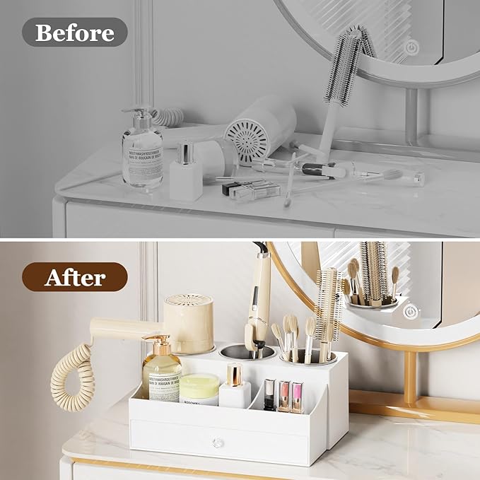 GFWARE Hot Hair Styling Tool Organizer with Drawer & 3 Cooling Cups, White