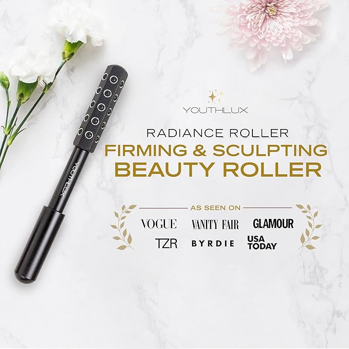 YOUTHLUX Radiance Roller – Germanium Stone Facial Massage Tool/Wand Face Roller for Lifting, Sculpting, De-Puffing, Glow Boost, Energizing & Cooling Effect (Black)