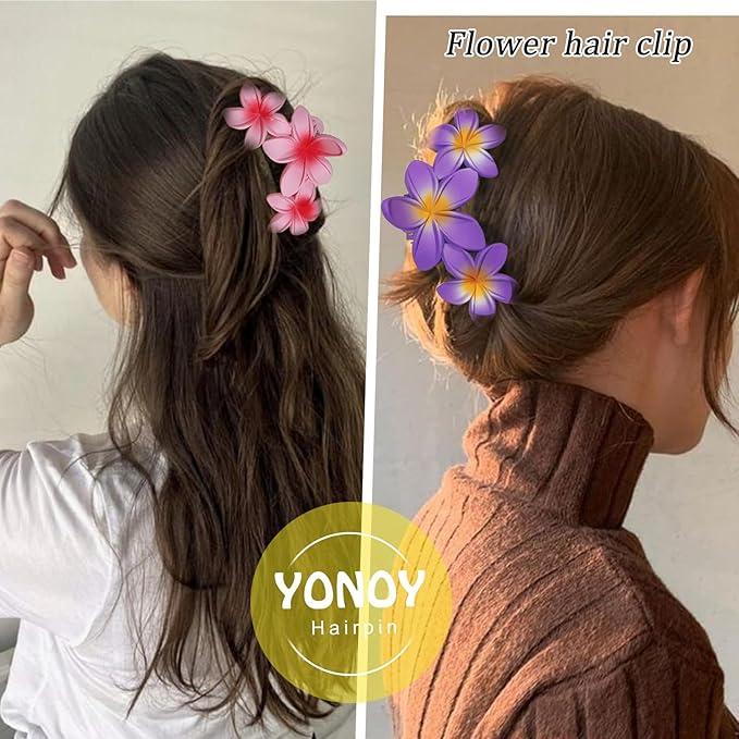 YONOY 6Pcs Flower Hair Clips for Women,Non-Slip Matte Flower Hair Clips for Women,Hawaiian Hair Flower Clip Large Plumeria Strong Hold Hair Claws Banana Cute Clip Beach Hair Accessories