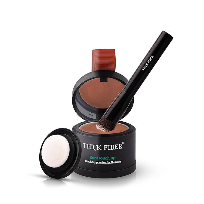 THICK FIBER Root Touch Up Set - Water & Sweat Resistant Hair Loss Concealer for Thinning Hair Women, Includes Hairline Powder and Brush (Auburn)