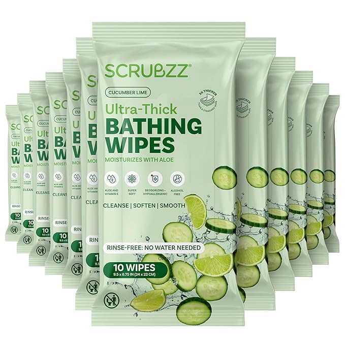 Extra Large Body Wipes for Adults Bathing No Rinse - 80 Ultra Thick Disposable Shower Wipes for Men, Women & Elderly - Great for Gym, Camping