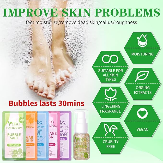 nbc BeautiLab Pedicure Foot Soak Set - Upgraded 6 in 1 Foot Spa, Foot Bath Spa, Pedicure Kit, Foot Soak for Tired & Dry Cracked Feet, Athletes Feet, Bad Odor, Softens Calluses (Jasmine)