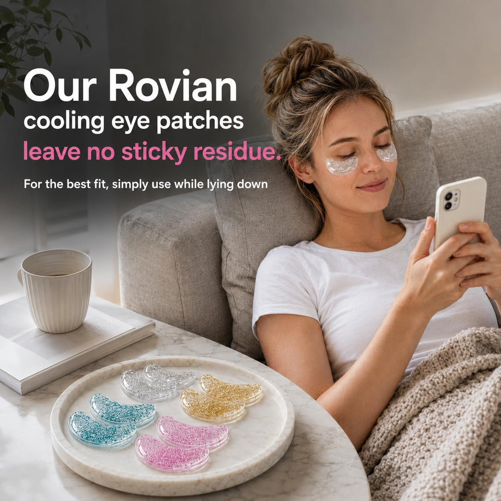 Rovian 8 Pack Reusable Eye Patches, Glitter Cooling Eye Gel Patches for Puffiness, Dark Circles and Quick Makeup Prep