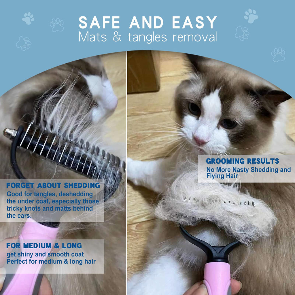 Deshedding Dog Brush - Undercoat Rake for Cats & Dogs - Double Sided Brush for Shedding and Dematting Comb Grooming Tool kit - Nail Clipper & Nail File