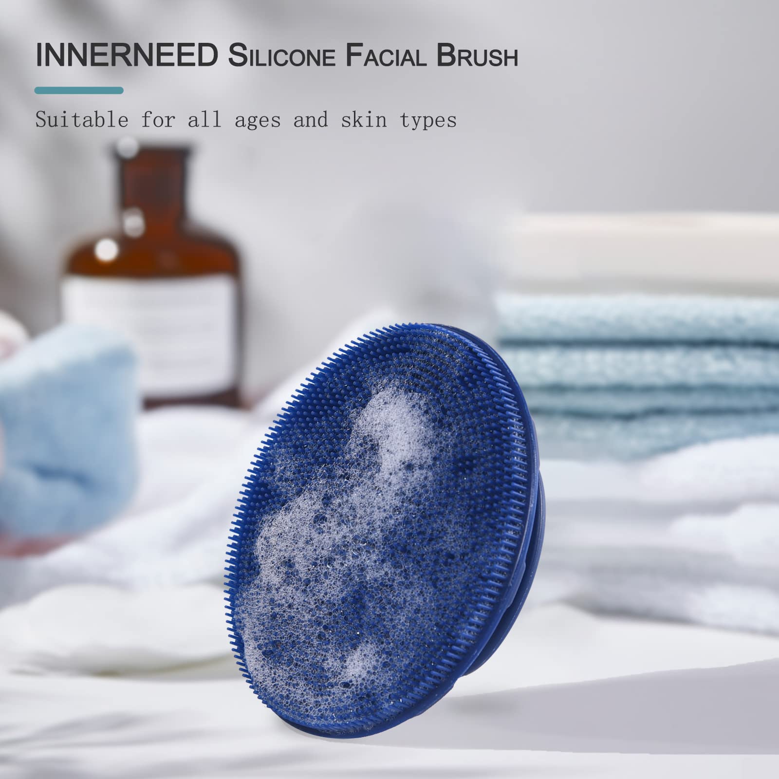 Silicone Face Brush Handheld Facial Cleansing Scrubber, Dark Blue+Gray