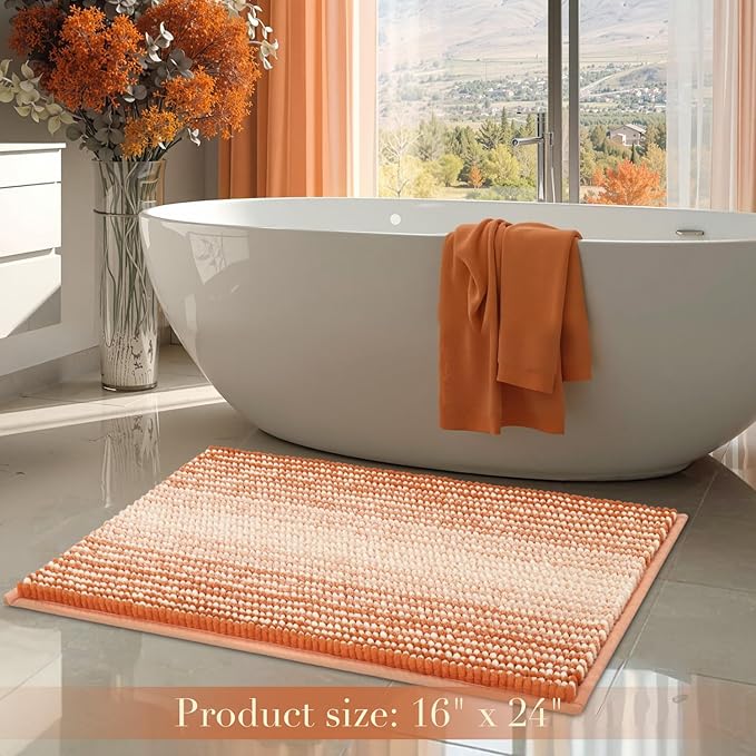 BSICPRO Bathroom Rugs, Bath Mat Rug for Bathroom Non Slip 17 x 24 Inches Water Absorbent Chenille Floor Mats Machine Washable (Pumpkin Orange)