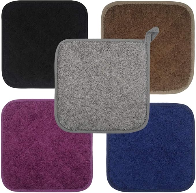 Lifaith Pot Holders for Kitchen, 100% Cotton Terry Pot Holder Set of 5, Multi Color Hot Pads for Cooking, Baking, Hot Dishes and Countertop Protection