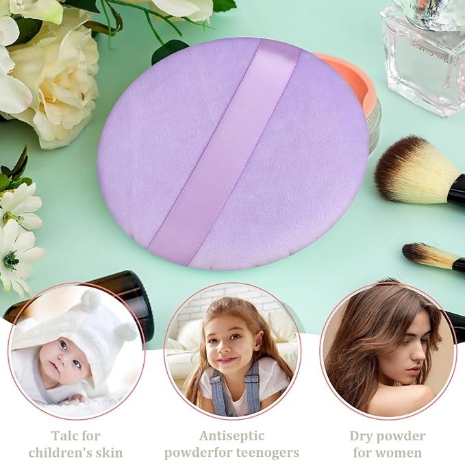 5 Inch Body Powder Puff, 1 Pack Ultra Soft Velour Setting Powder Puffs Large Washable Round Makeup Sponge Applicator for Face Cleaning, Makeup & Loose Powder, Bath Powder, Powder Foundation Blending