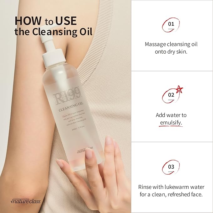 NATURECLASS R199 Rice Cleansing Oil Face Cleanser Korean Skincare Makeup Remover Oil Cleanser for Face Blackhead Remover Pore Control Double Cleansing Sensitive Skin 6.76 fl oz