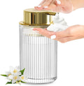 Foaming Soap Dispenser, 11 Fl Oz Clear Glass Foam Hand Soap Dispenser for Bathroom & Kitchen, Refillable Foaming Bottle with Gold Pump, Modern Ribbed Dish Soap Foam Dispenser