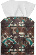 Aztec Cowhide Minimalist Tissue Box Holder, Square PU Leather Napkin Organizer with Secure Metal Button, Waterproof and Stain-Resistant Tissue Cover for Home, Kitchen, and Automotive Use