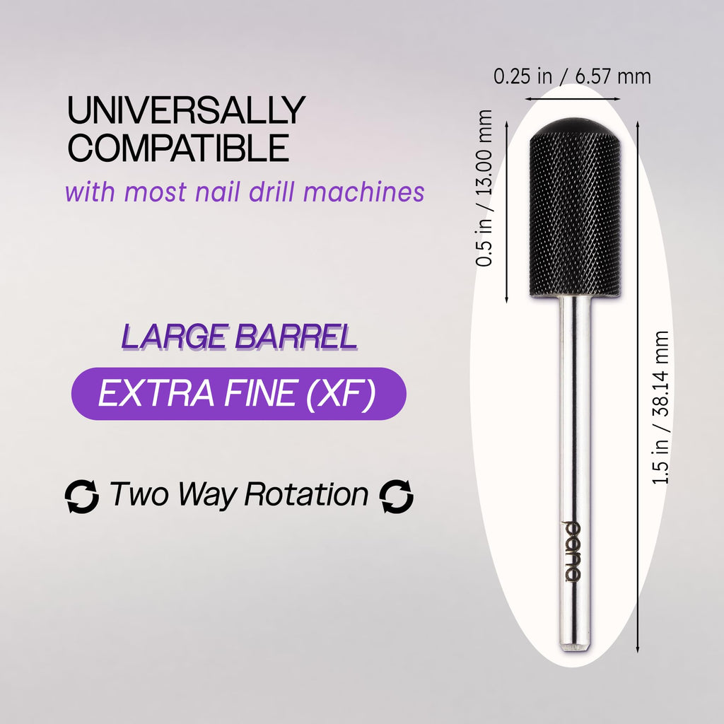 PANA 3/32" Large Smooth Round Top Safety Carbide Nail Drill Bit for Gel Polish & Acrylic Removal Nail Salon Manicure Pedicure Electric File Tools (Large Barrel - DLC Black, Extra Fine)