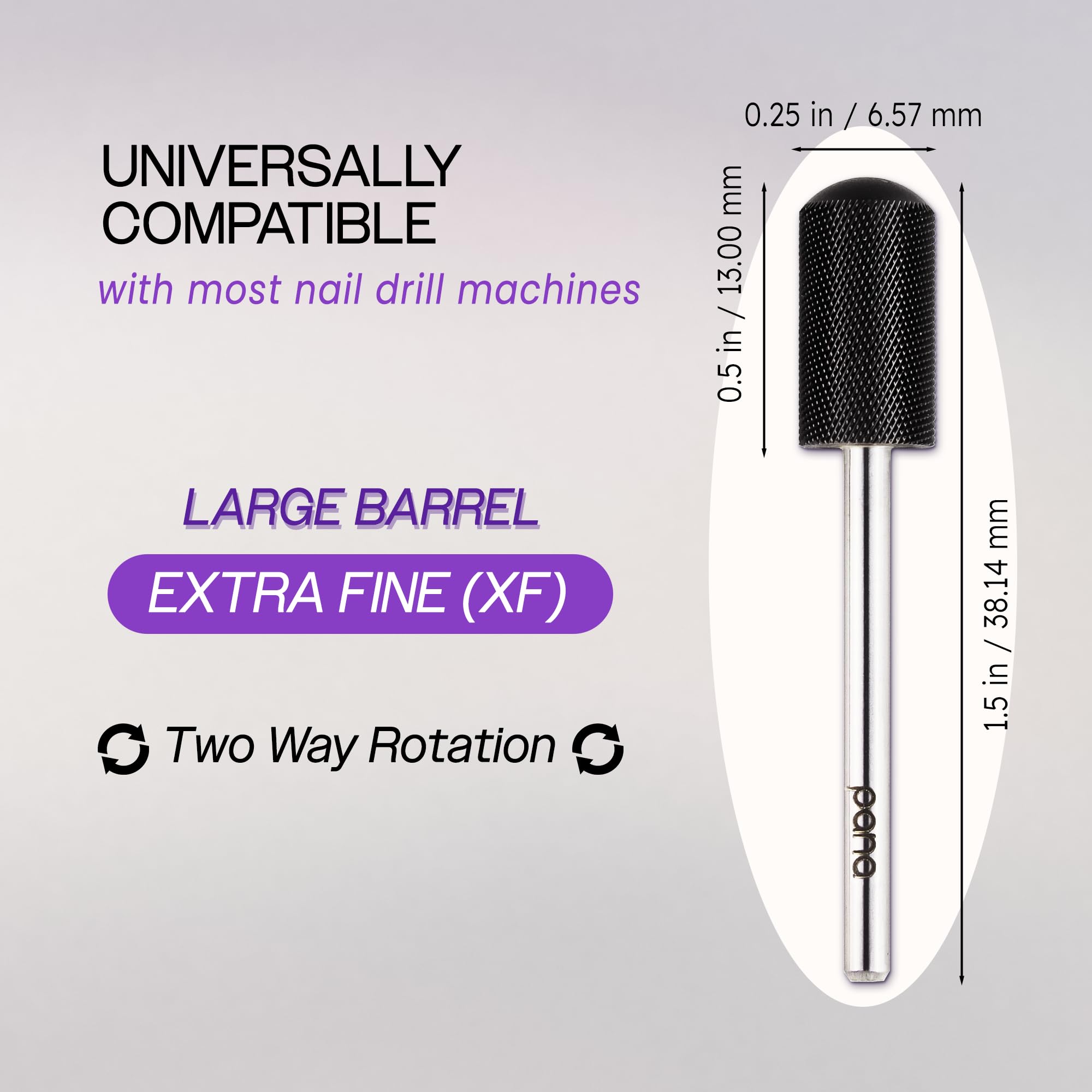 PANA 3/32" Large Smooth Round Top Safety Carbide Nail Drill Bit for Gel Polish & Acrylic Removal Nail Salon Manicure Pedicure Electric File Tools (Large Barrel - DLC Black, Extra Fine)