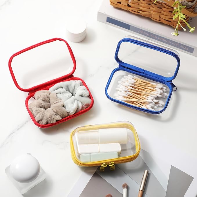 Sanwuta 6 Pcs Clear Hard Zipper Case Plastic Zipper Pouches Transparent Makeup Bag Pencil Case Pouches Toiletry Diaper Bag for Travel Toy Storage Organizer Bins
