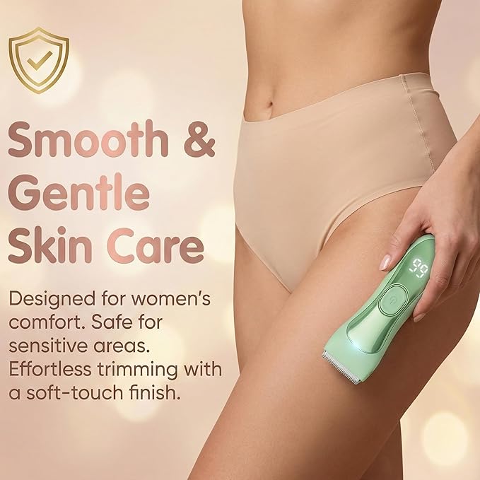 Bekhic® Bikini & Manscape Body Hair Trimmer for Men & Women – Cordless Electric Groin Shaver with No-Nick Ceramic Blade – IPX7 Waterproof Wet/Dry Pubic Groomer with LED Light for Sensitive Skin