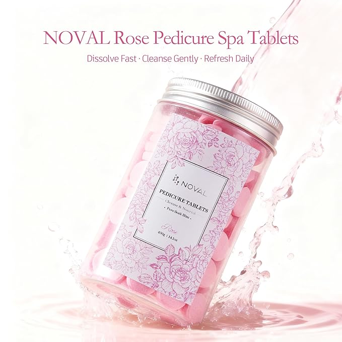 NOVAL Rose-Scented Foot Soak Tablets – 400g , Fast-Dissolve Pedicure Spa Salt Tablets – Cleanses & Moisturizes Feet