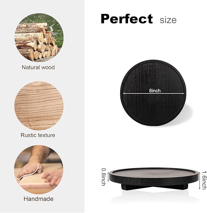 Round Decorative Tray Farmhouse Kitchen Decor Soap Dish, 8" Black