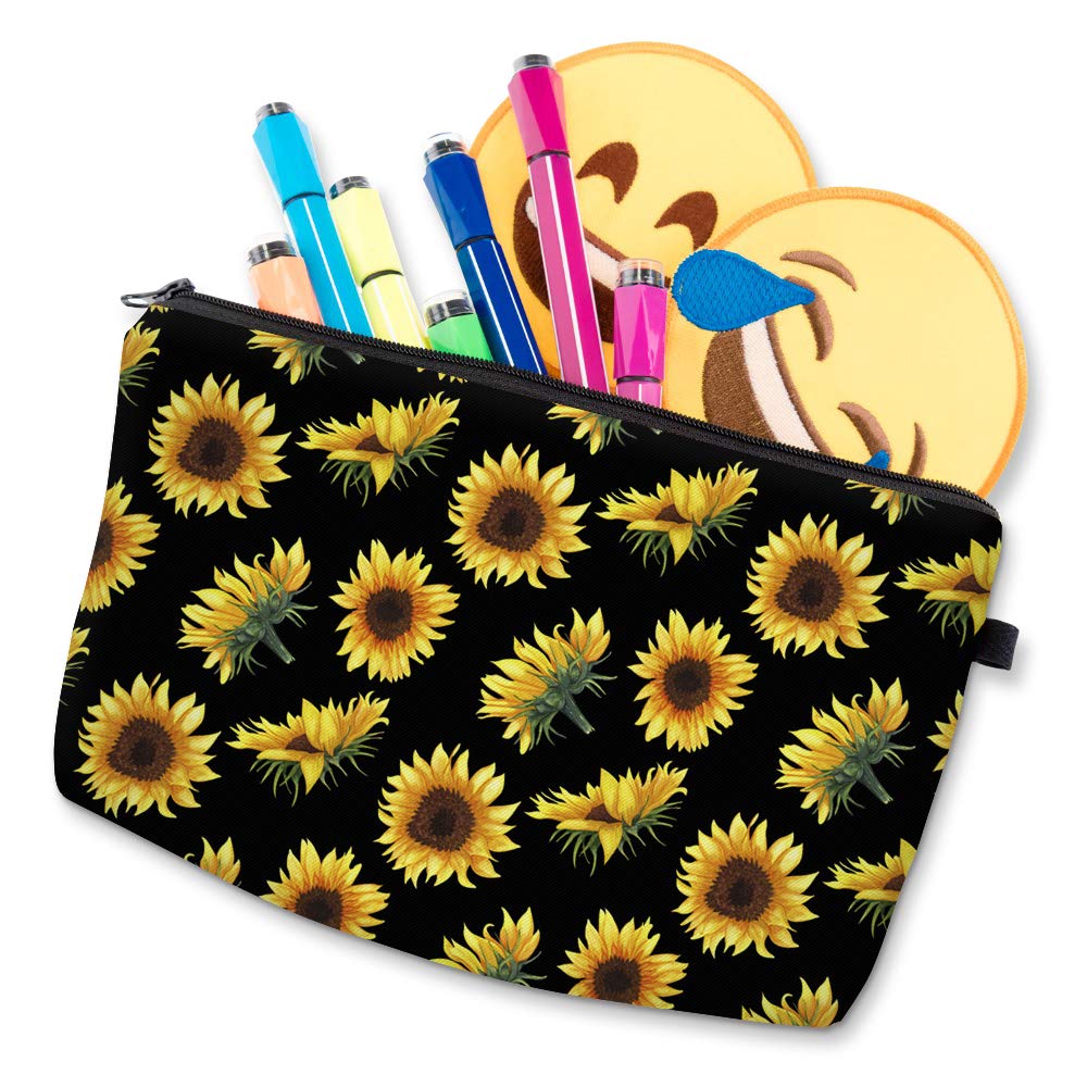 Deanfun Makeup Case Small, Cosmetic Zipper Bag Waterproof for Purse Mini, Women Cute Traveling Accessories Pouch for Ladies Thanksgiving Gifts(Sunflower D2-52355)