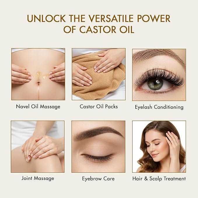 Majestic Pure Oil - 100% Pure and Natural- Cold Pressed & Hexane Free Natural Hair Growth Oil for Eyelashes, Eyebrows, Skin, Body, Face, Nails & Scalp - USDA Organic Castor Oil 8 Fl Oz