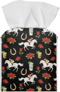 Rose Racing Horse Decorative Tissue Box Cover, Waterproof PU Leather Square Holder with Metal Button, Protective Napkin Case for Bathroom Countertop, Office Desk, and Car Interior