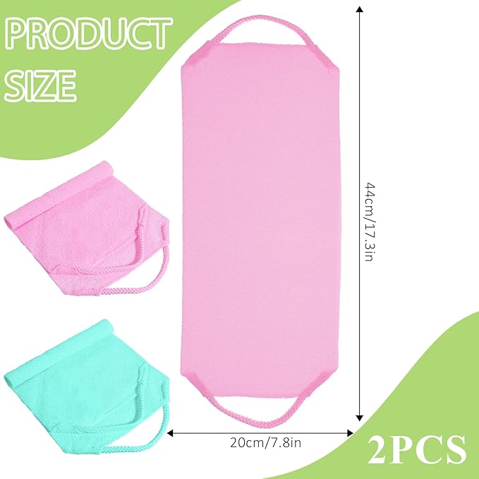 2 PCS Exfoliating Back Scrubber for Women, Double-Side Shower Back Exfoliator with Handles, Winter Bath Shower Tool for Backs Cleaning (Pink, Cyan)