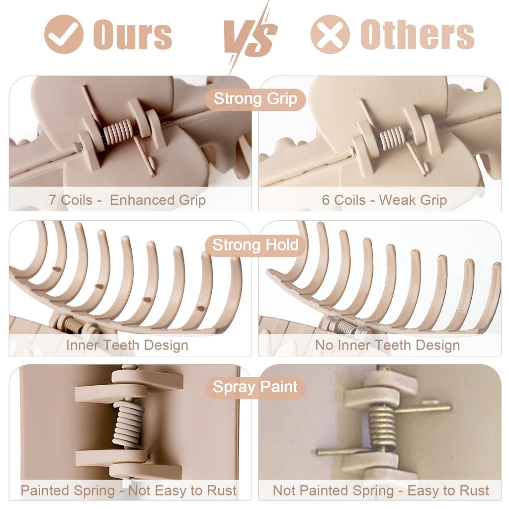 TOCESS Hair Claw Clips for Women – Large Clips for Thin Thick Hair Big Neutral Claw for Curly Hair Matte Nonslip Strong Hold 4.33 Inch Jumbo Claws Jaw Set (8 Pcs)