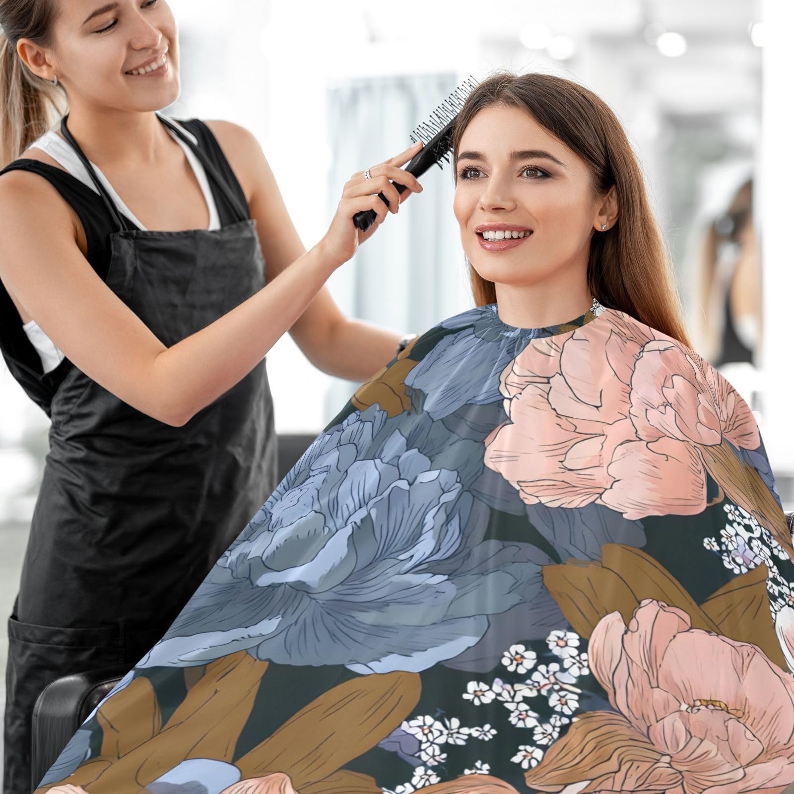 ALAZA Colorful Flowers Barber Cape for Men Women, Waterproof Haircut Apron Beard Shaving Bib Hair Cutting Cloth 55 x 65 Inch