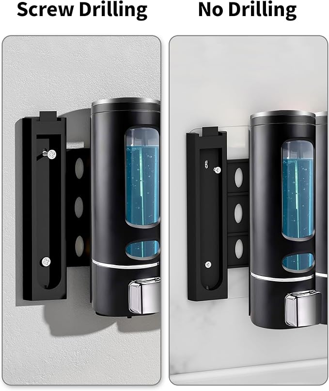 Shampoo and Conditioner Dispenser - 1200ML Wall-Mounted Shower Shampoo Dispenser 3 Chamber No Drill Body Wash Soap Dispenser for Shower, Bathroom, Hotel