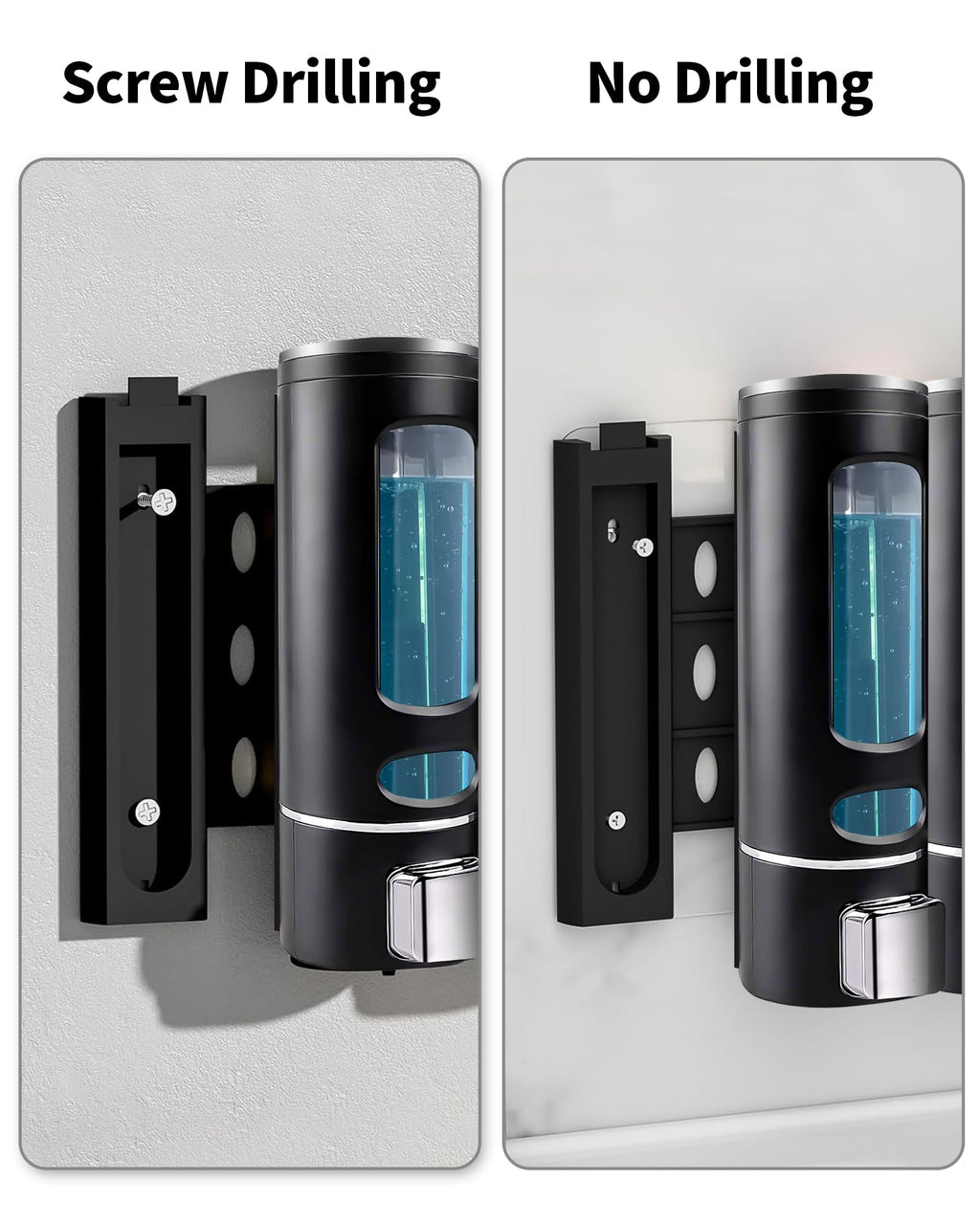 Shampoo and Conditioner Dispenser - 1200ML Wall-Mounted Shower Shampoo Dispenser 3 Chamber No Drill Body Wash Soap Dispenser for Shower, Bathroom, Hotel