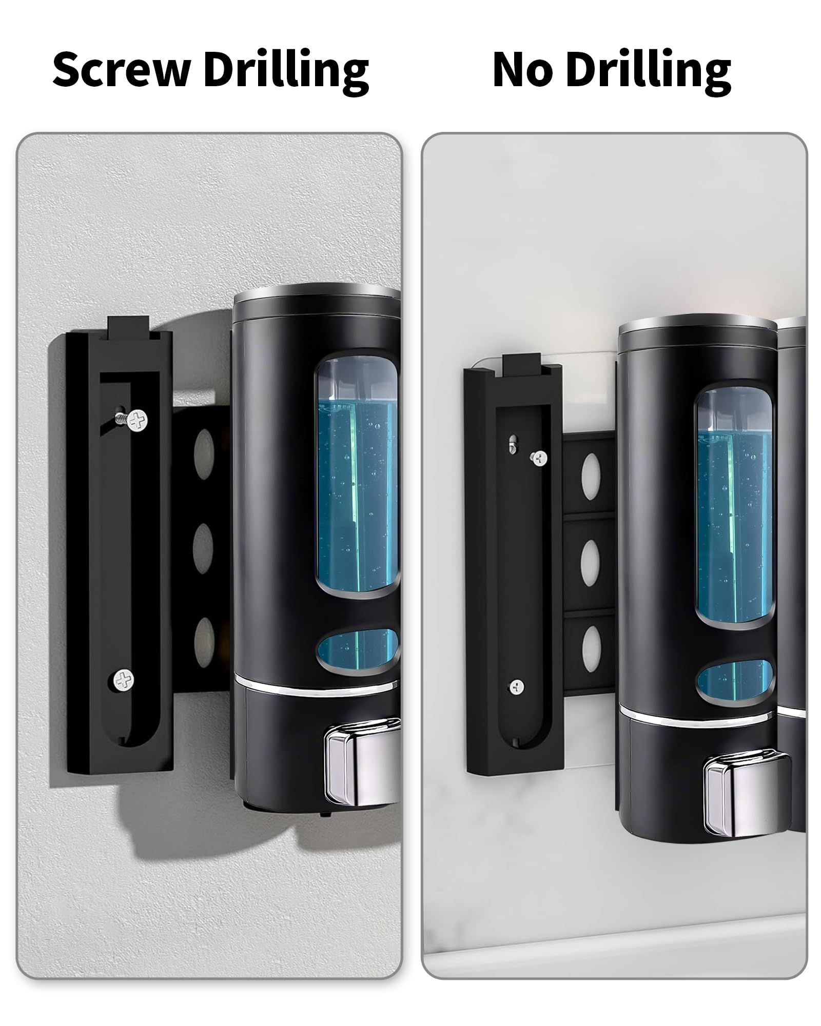 Shampoo and Conditioner Dispenser - 1200ML Wall-Mounted Shower Shampoo Dispenser 3 Chamber No Drill Body Wash Soap Dispenser for Shower, Bathroom, Hotel