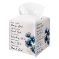 Blue Floral Tissue Box Cover, PU Leather Drawstring Bottom - Thank God, Inspirational Quotes, A Thoughtful Gift for Friends, Colleagues & Christian Loved Ones | Decorative Organizer