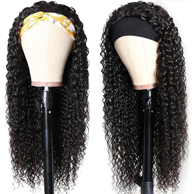 Aiterina Headband Wig Deep Wave Human Hair Wig 18 inch None Lace Front Wigs for Black Women Deep Curly Wave Machine Made Wigs Natural Color