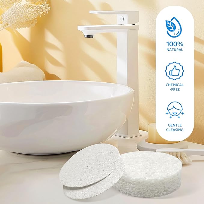 Kaufibre 30 Count Compressed Facial Sponges Mini Soft Cellulose Pads for Facial Cleansing Exfoliating Makeup Removal and Face Masks Ideal for Home and Travel