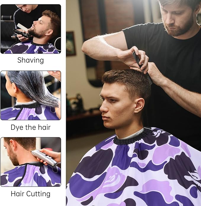 FaHaner Professional Hair Cutting Cape Waterproof Barber Cape for Men Polyester Hair Styling Cape with Elastic Neckline Adjustable Closure Salon Haircut Capes for Home Salon and Barbershop