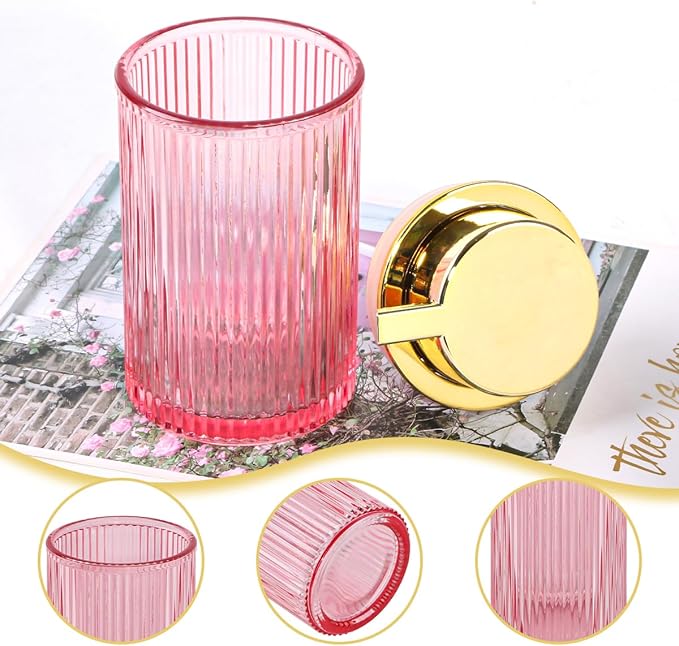 Tonxus Foaming Soap Dispenser, 12 Oz Pink Glass Foam Hand Soap Dispenser, Refillable Glass Foam Pump Bottle Container Decorative Slim Ribbed Bottle for Bathroom and Kitchen