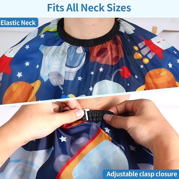 YELEGAI Kids Hair Cutting Cape (2 Pack) Professional Children Salon Barber Apron for Boys and Girls (Cartoon Dinosaur & Cartoon Space)