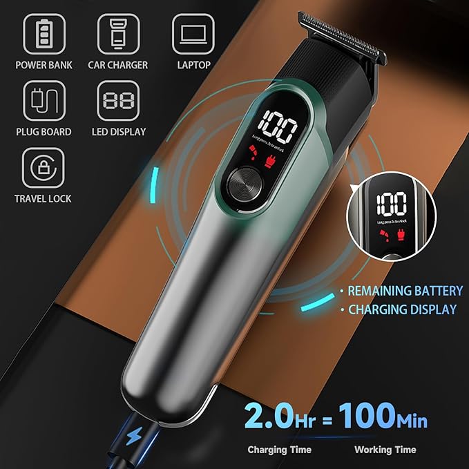 Beard Trimmer for Men, Hair Clippers for Men 5 in 1 Grooming Shaving Kit for Face, Mustache, Body, Ear, Nose, Waterproof Cordless Barber Clippers for Hair Cutting 822 Cyan