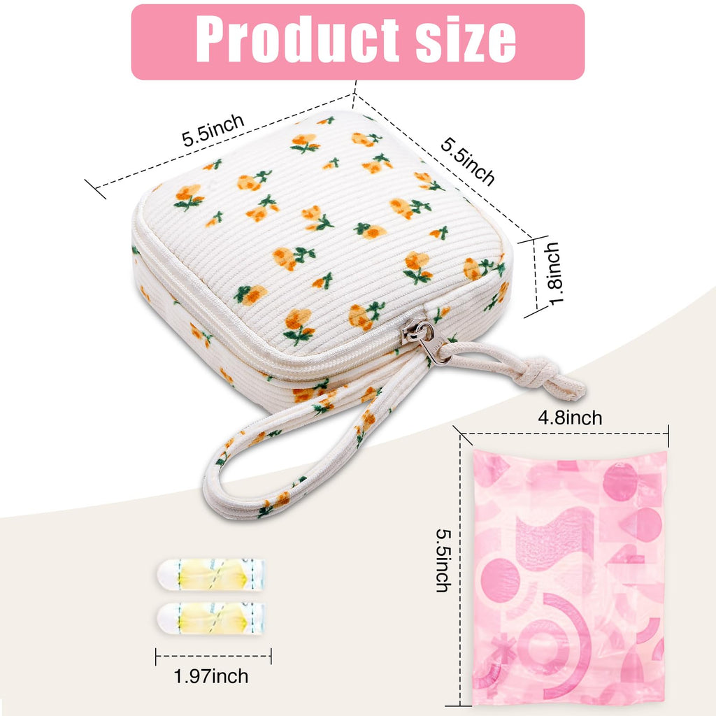 Chicarries Small Makeup Bag | Discreet Period Bag Pad Pouch for Purse| Sanitary Napkin Storage & Tampon Holder for Travel (Flower yellow)