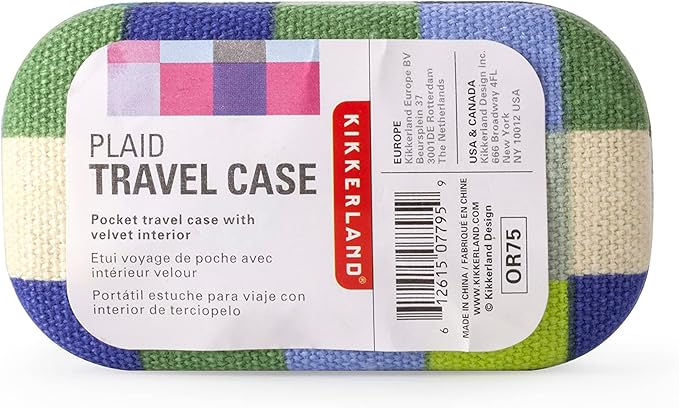 Kikkerland Multi Color Plaid Print Small Travel Portable Compact Organizer Case Container for Earbuds, Jewelry, Loose Change