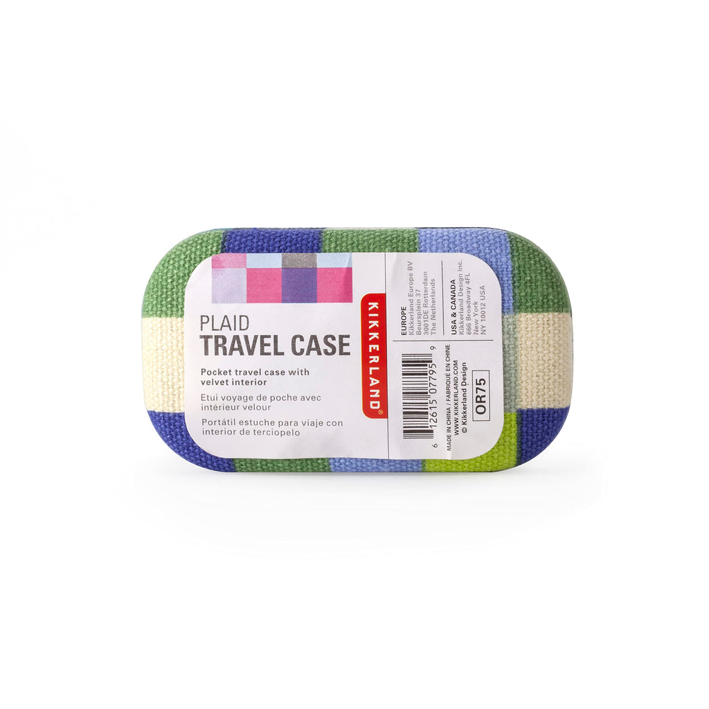 Kikkerland Multi Color Plaid Print Small Travel Portable Compact Organizer Case Container for Earbuds, Jewelry, Loose Change